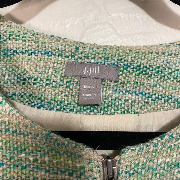 J. Jill Green Tweed Long Sleeve Stretch Linen Blend Zip Up Blazer Jacket Size L - Picture 10 of 10